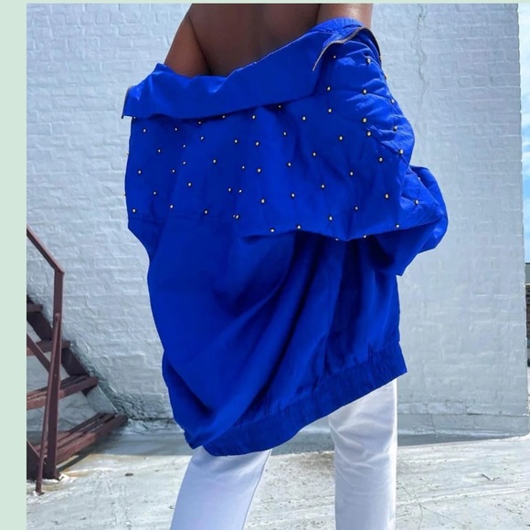 Fuda International Vintage Women’s Medium 100% Silk Royal Blue Bomber Jacket 80s - Picture 3 of 10